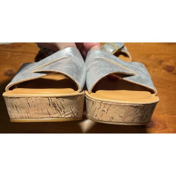 Kork Ease Ava 2.0 Silver Platform Wedge Leather Sandals Metallic Comfort Size 9 - Picture 7 of 11